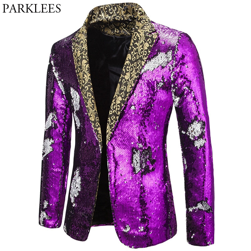Shiny Sequin Mens Blazer Purple Blazers Men Dazzling Night Club Dance ...