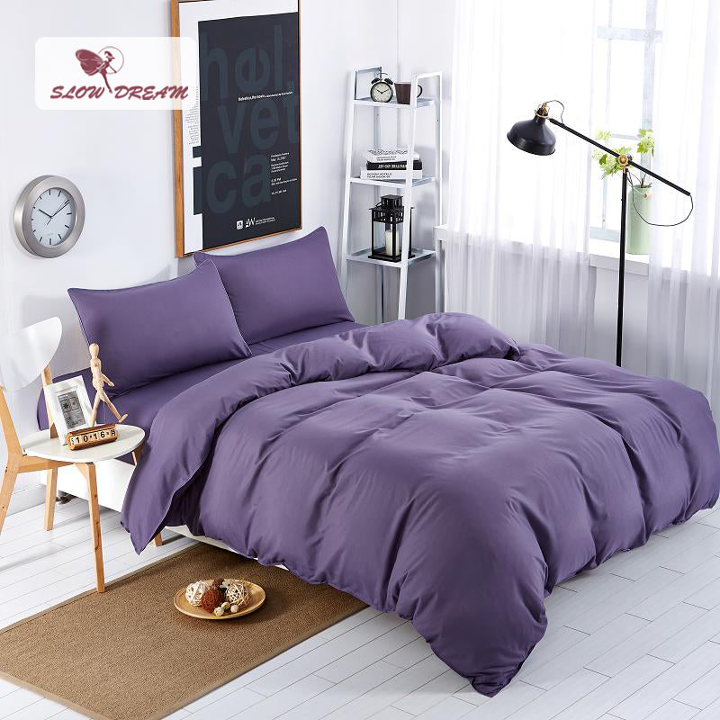 Slowdream Solid Light Luxury Bedding Set Purple Duvet Cover Soft