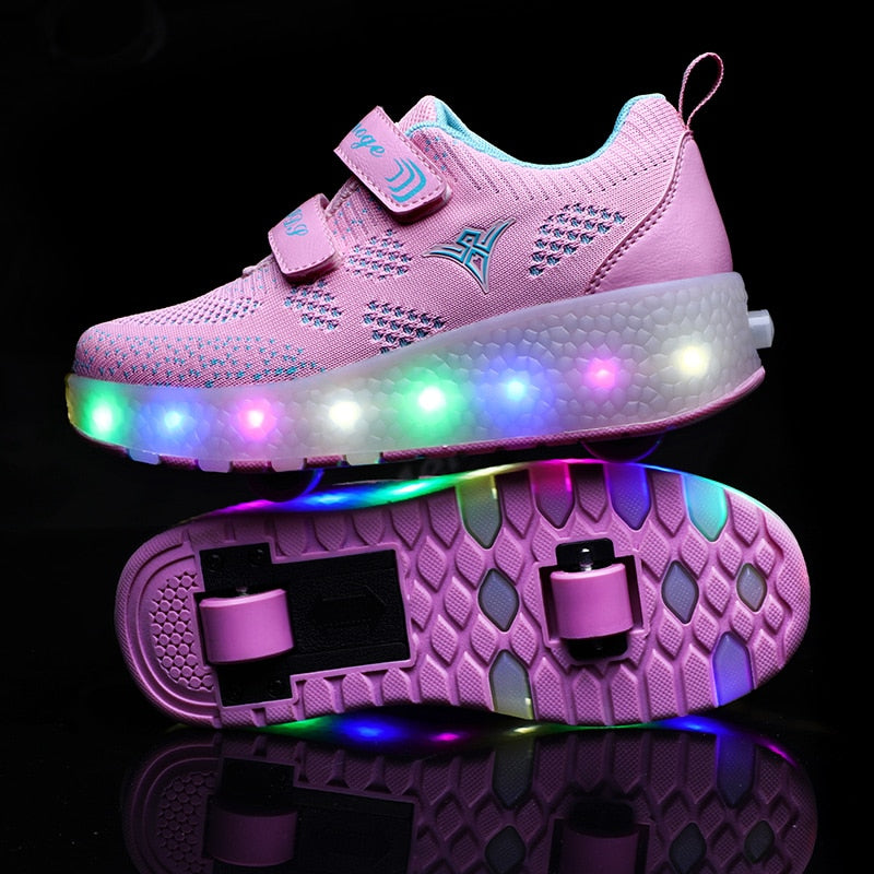 Sneakers with Wheels Led Fiber Optic Shoes Roller Sneakers for Girls ...