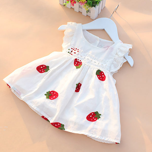 Summer Baby Girls Dresses Floral Strawberry Embroidery Sleeveless Kids ...