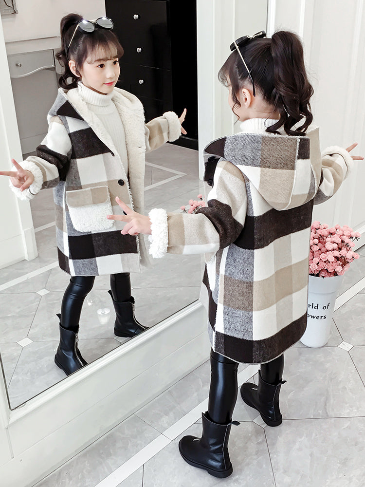 Teen Girls Wool Coat Girls Clothes Long Sleeved Plaid Kids Jacket - winter coat outfit roblox