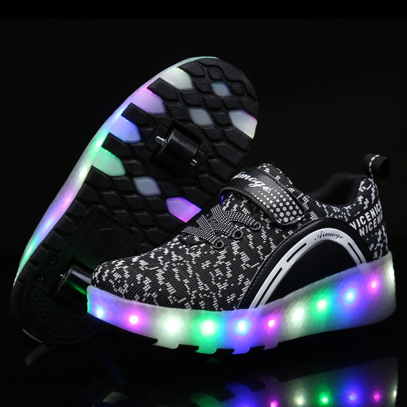 Two Wheels Luminous Sneakers on Wheels Led Light Roller Skate Shoes for ...