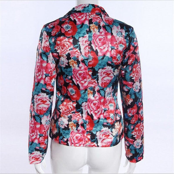 Women Flower Printed Business Suits Coat Slim Fit Lapel Collar Short ...