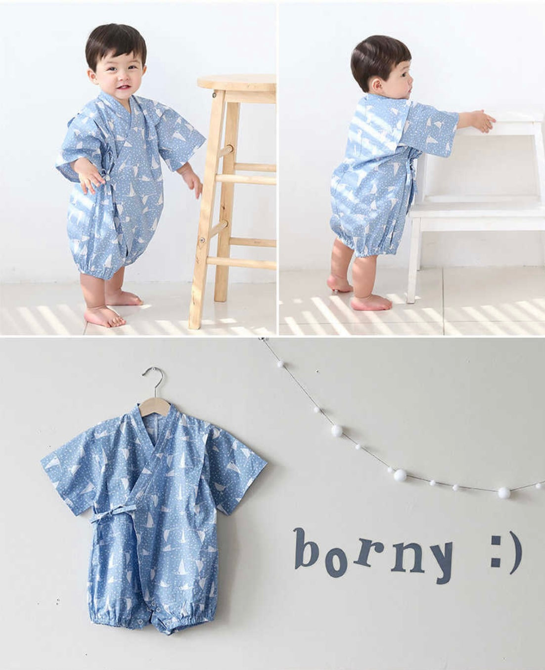 Borny Tie-Side Onesie Mix Blue | The Nest Attachment Parenting Hub