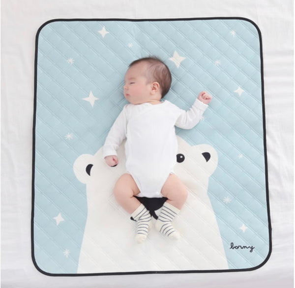 Borny Quilted Waterproof Mats Blue Polar Bear | The Nest Attachment Parenting Hub