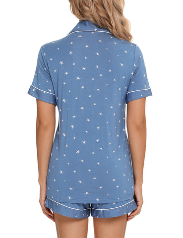 Little K Bamboo Shorties Lake Blue with Stars | The Nest Attachment Parenting Hub