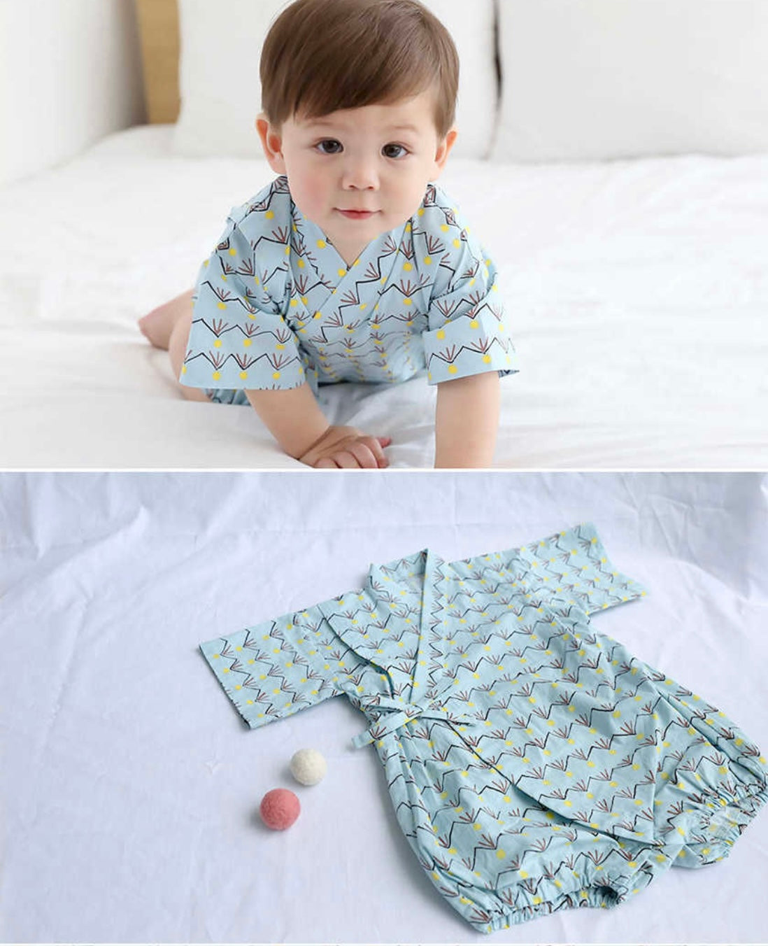 Borny Tie-Side Onesie Blue Pattern | The Nest Attachment Parenting Hub