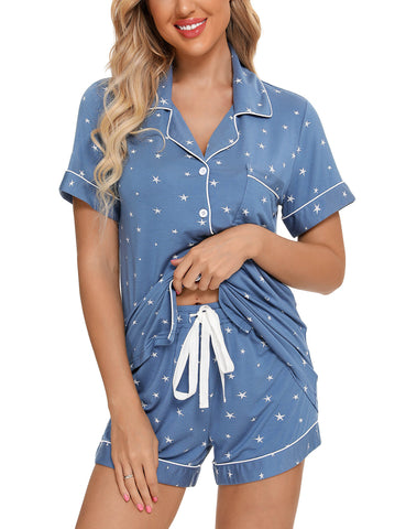 Little K Bamboo Shorties Lake Blue with Stars | The Nest Attachment Parenting Hub