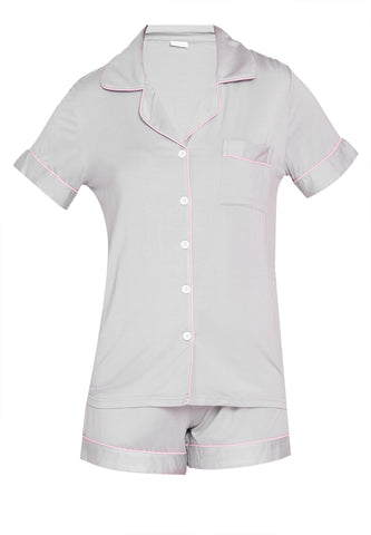 Little K Bamboo Shorties Light Grey with Pink Piping | The Nest Attachment Parenting Hub