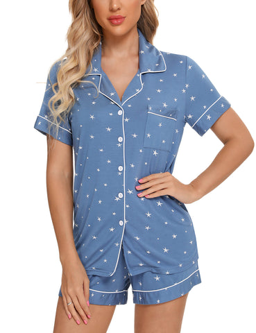 Little K Bamboo Shorties Lake Blue with Stars | The Nest Attachment Parenting Hub