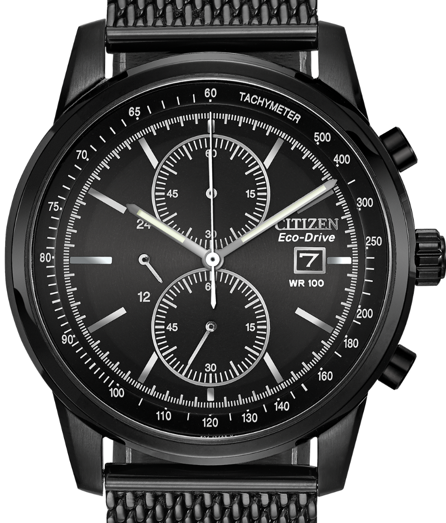 Men's Watches - Authentic CITIZEN Eco-Drive Black IP Stealth Mesh ...