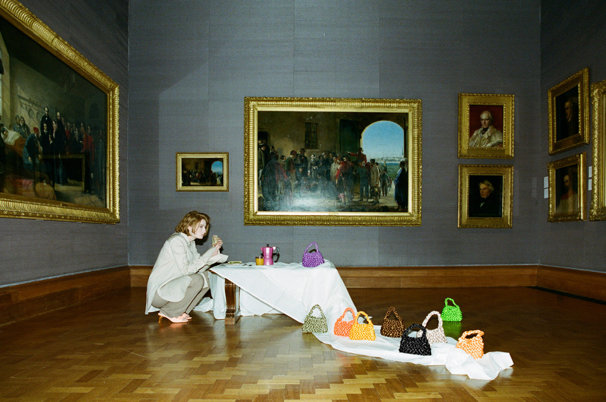 Miista at National Portrait Gallery. Shot by Paul Perelka, styled by Oriana Kubinska