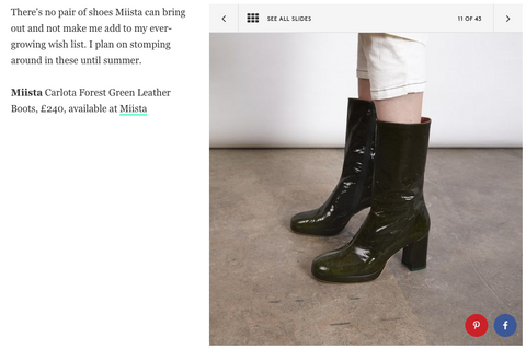 Miista SS18 Collection featuring Carlota Forest Green as seen in Refinery29