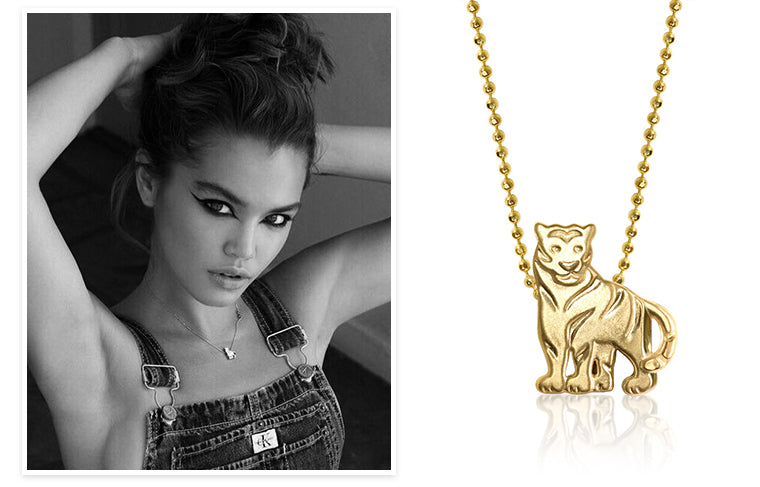 Paris Berelc wearing Alex Woo Little Chinese Zodiac Signs Tiger in 14k Yellow Gold