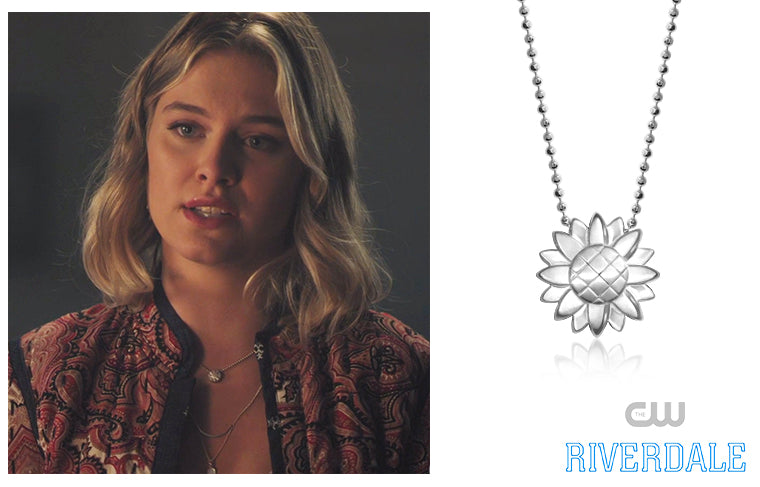 The CW's Riverdale actress, Tiera Skovbye, wore our Sterling Silver Seasons Sunflower in Season 3,  Episode 9, No Exit!