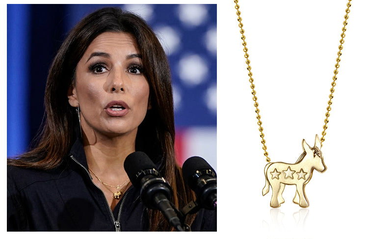 Eva Longoria wearing Alex Woo Activist Donkey at the 2020 Hispanic Heritage Month Democratic Rally