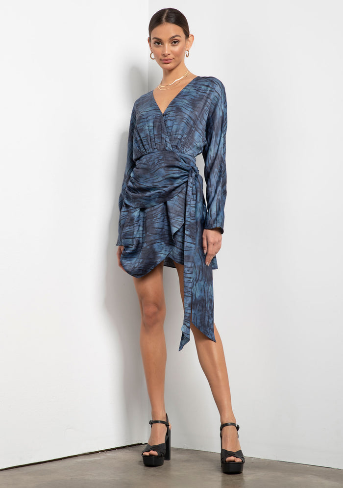 Blue subtle zebra patterned wrap dress