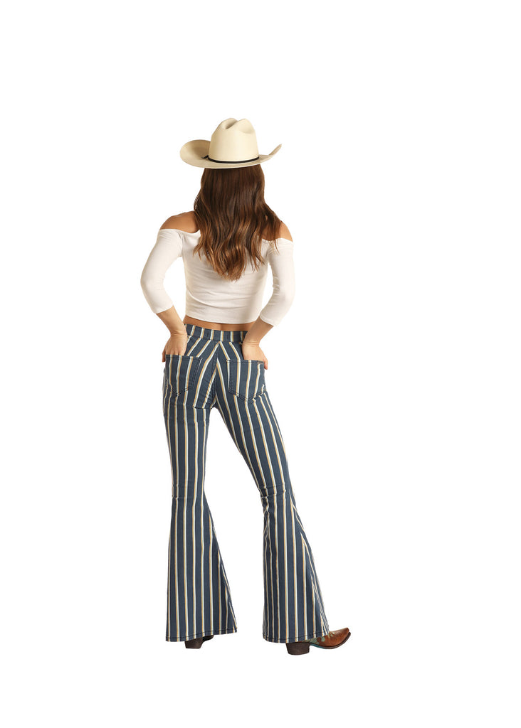 Rock & Roll Denim Women's Bargain Bell Stripe Flare Jeans