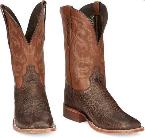 Men's Boulet 0581 Chocolate and Cognac Full Quill Ostrich with Hybrid Sole,  Wide Square Toe, and Stockman Heel - Medora Boot and Western Wear