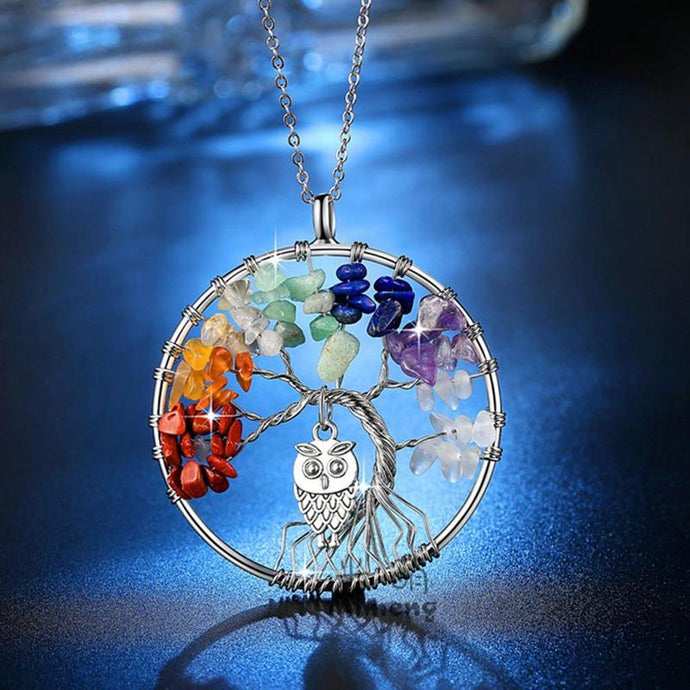 Necklace - 7 Chakra Tree Of Life & Owl Necklace