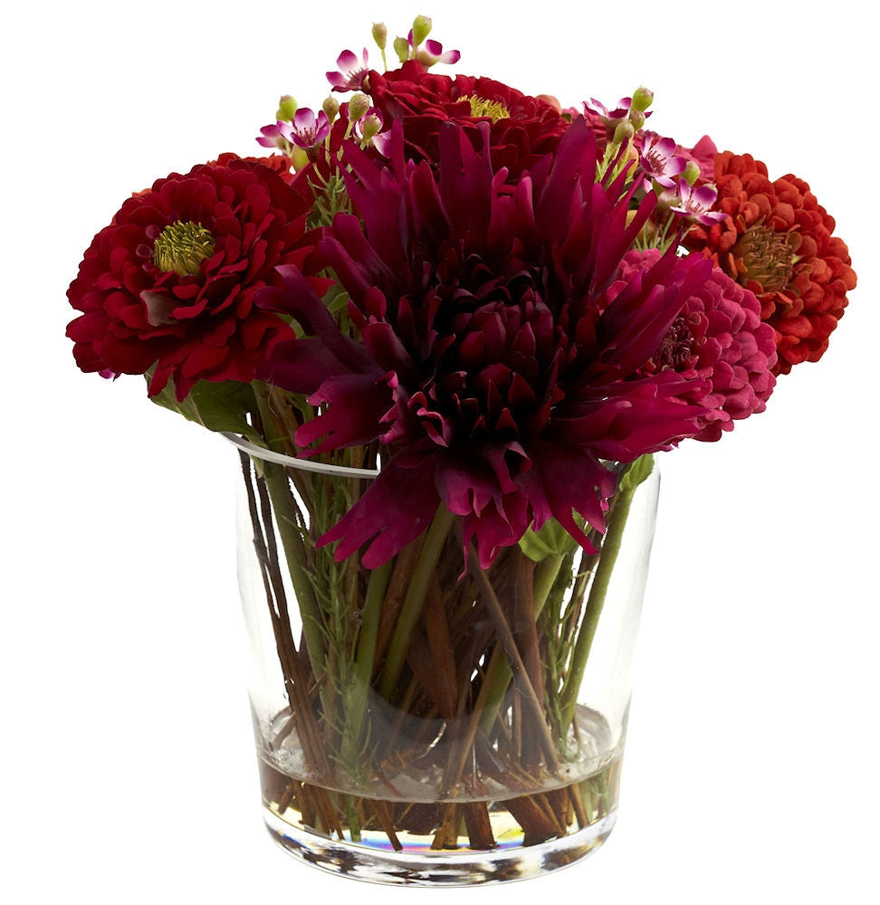 Mixed Zinnia Artificial Flowers in Vase by Nearly Natural | 9.75 ...