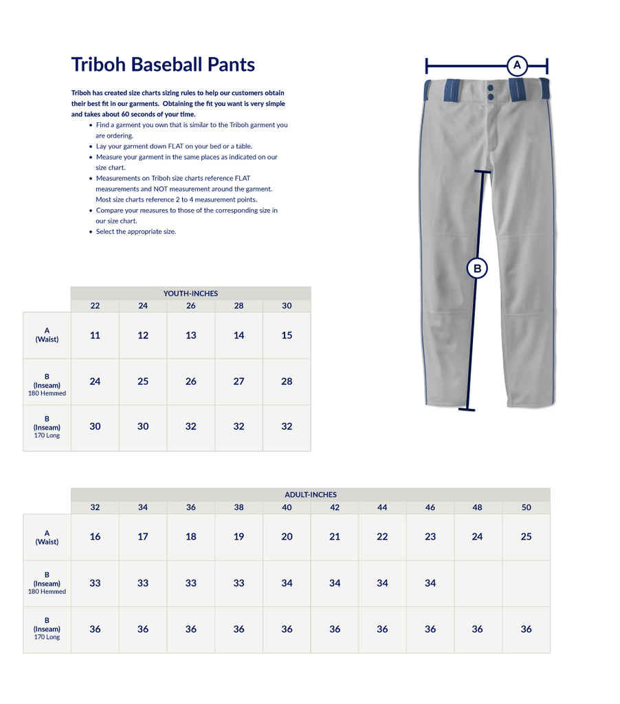 Baseball Pant Size Chart