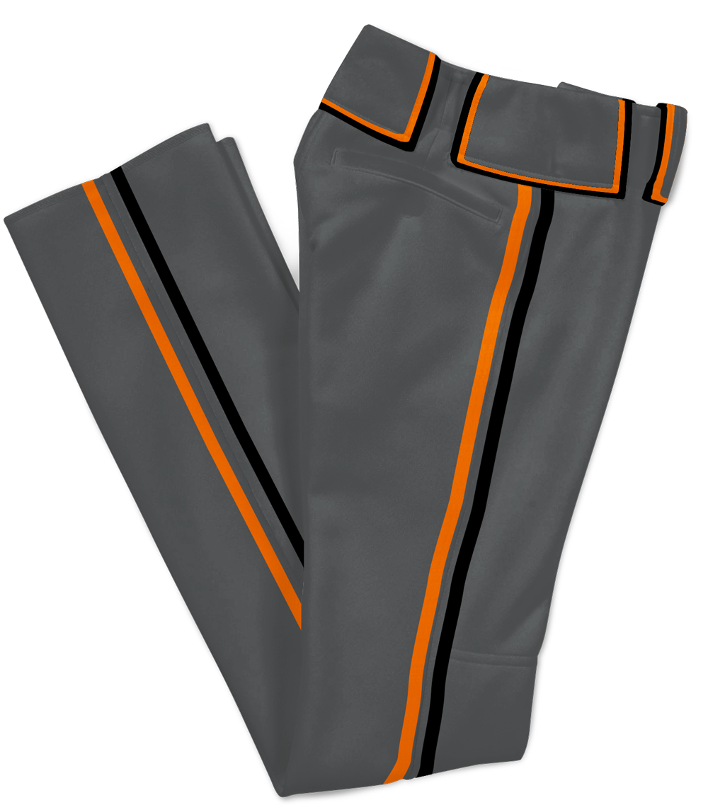 black pants with orange stripe