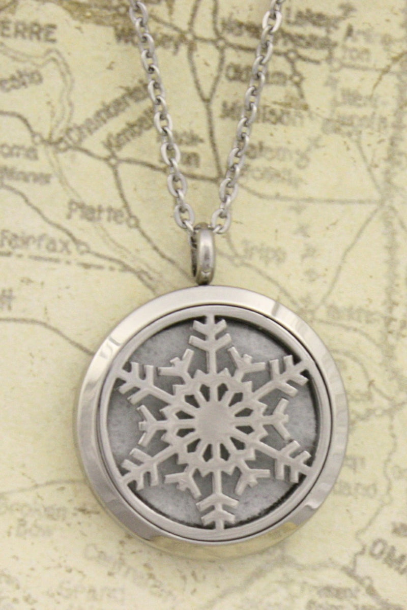 Winter Snowflake Stainless Steel Aromatherapy Diffuser Necklace 20 ...