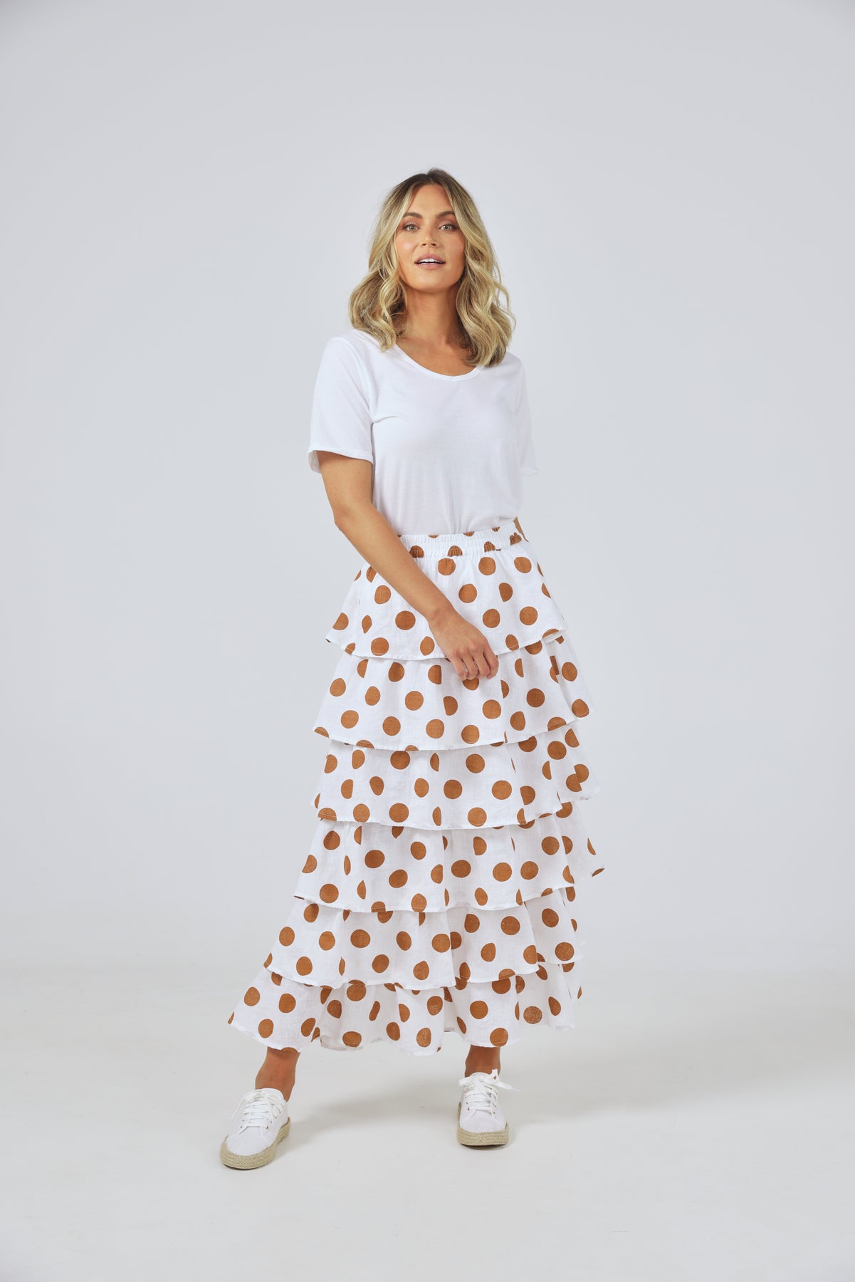 tan polka dot skirt