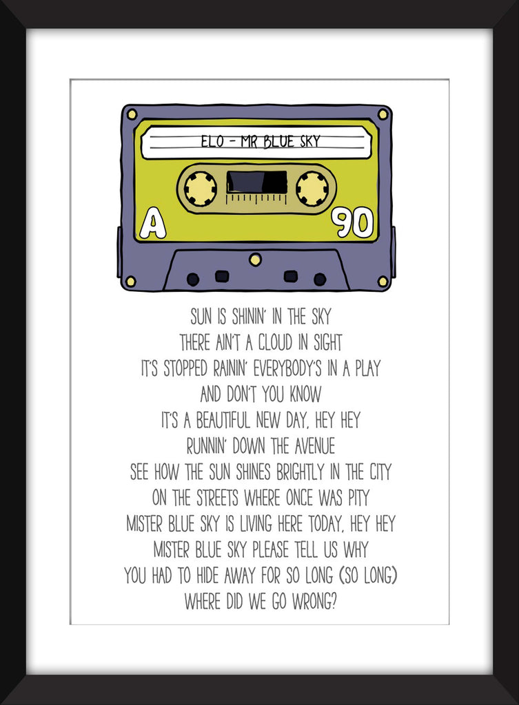 Elo Mr Blue Sky Lyrics Unframed Print The Word Association