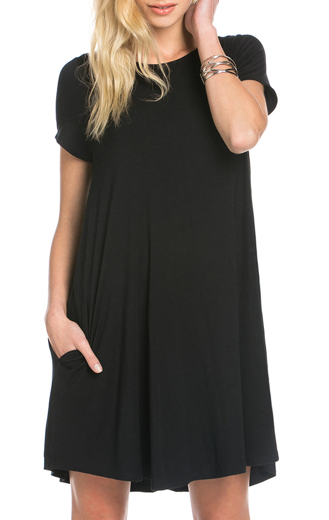 Bamboo T Shirt  Swing Pocket  Dress  Black GUDNIQUE