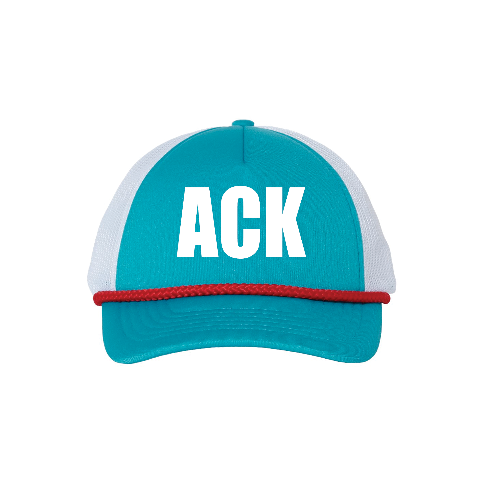 ACK Trucker Hat with Rope (Teal/White, White, Red)