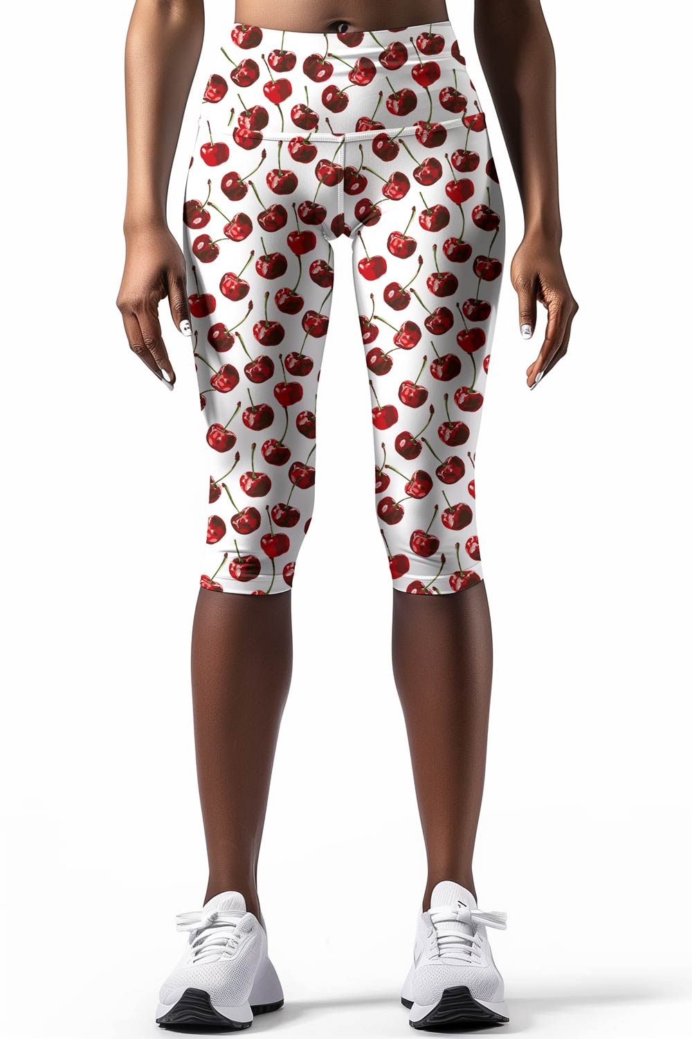 Cherries on Top Ellie White Fruity Printed Yoga Capri Leggings - Women