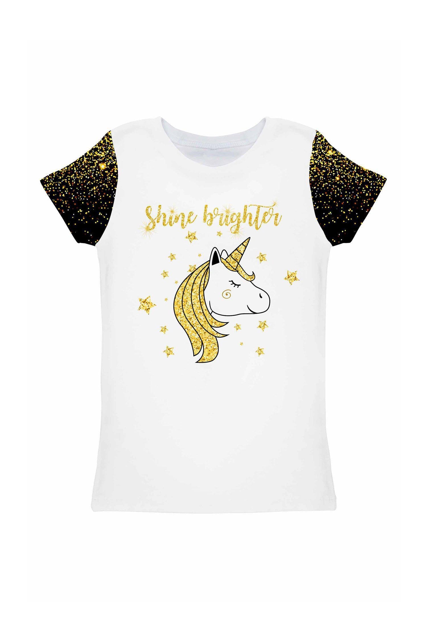 CLEARANCE! 65% off with code: VIP65 - Chichi Zoe White & Gold Glitter Cute Unicorn Print T-Shirt - Kids