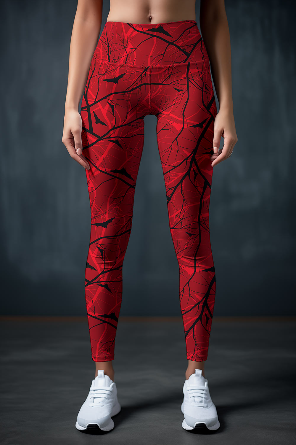 Image of Full Moon Lucy Red Fall Halloween Print Leggings Yoga Pants - Women