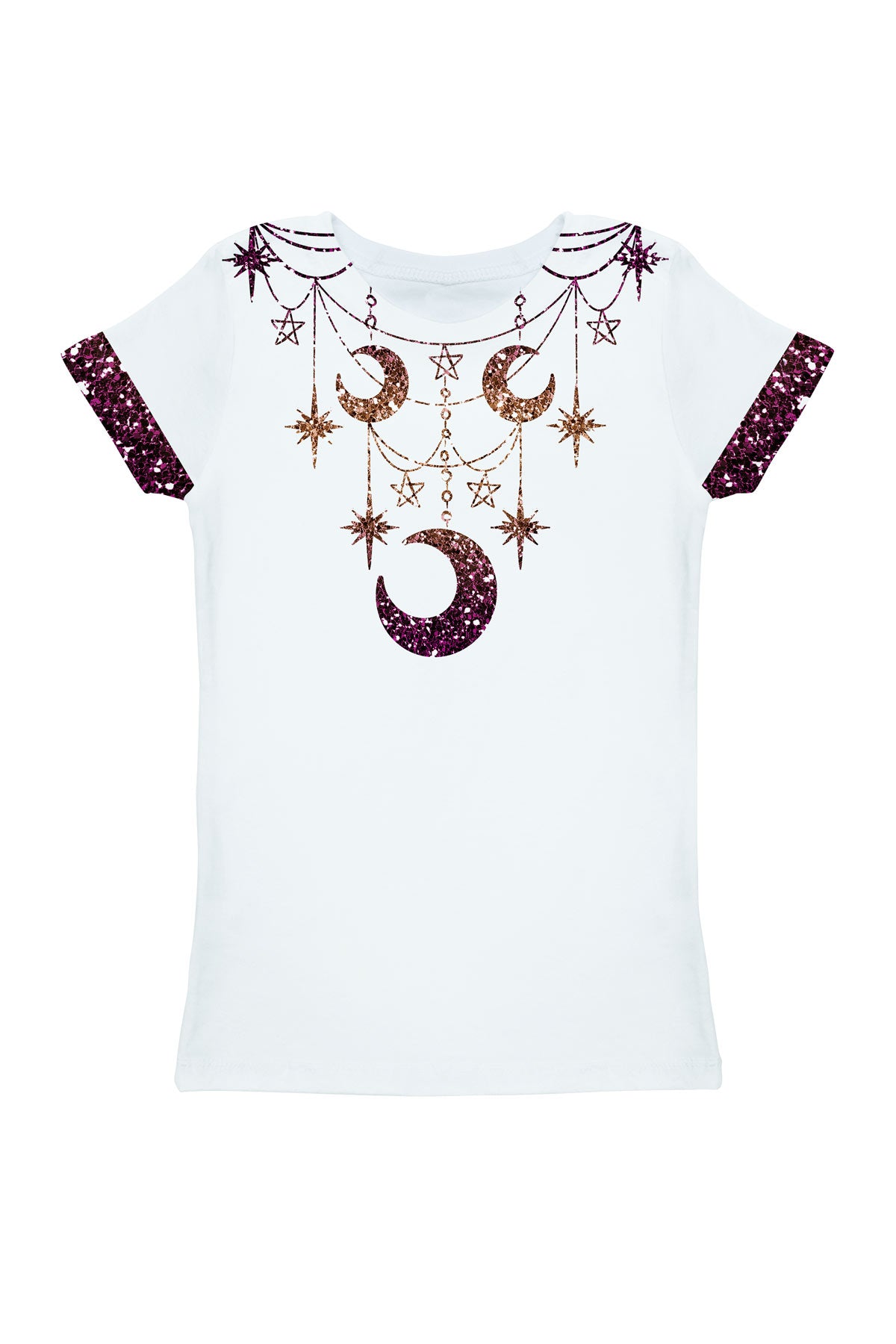 Gleam Wonderland Zoe White Sparkle Print Cute Designer T-Shirt - Girls