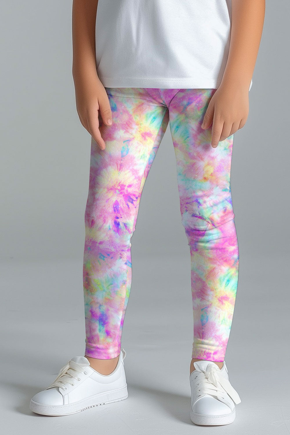 Girly Swirl Lucy Pink Cute Tie Dye Printed Performance Leggings - Kids