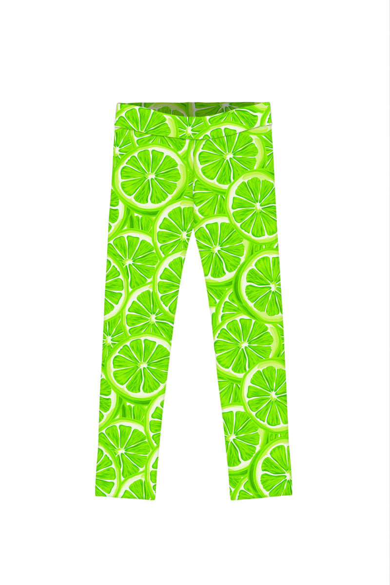 Image of Lime Avenue Lucy Green Lemon Tropical Printed Sporty Leggings - Girls