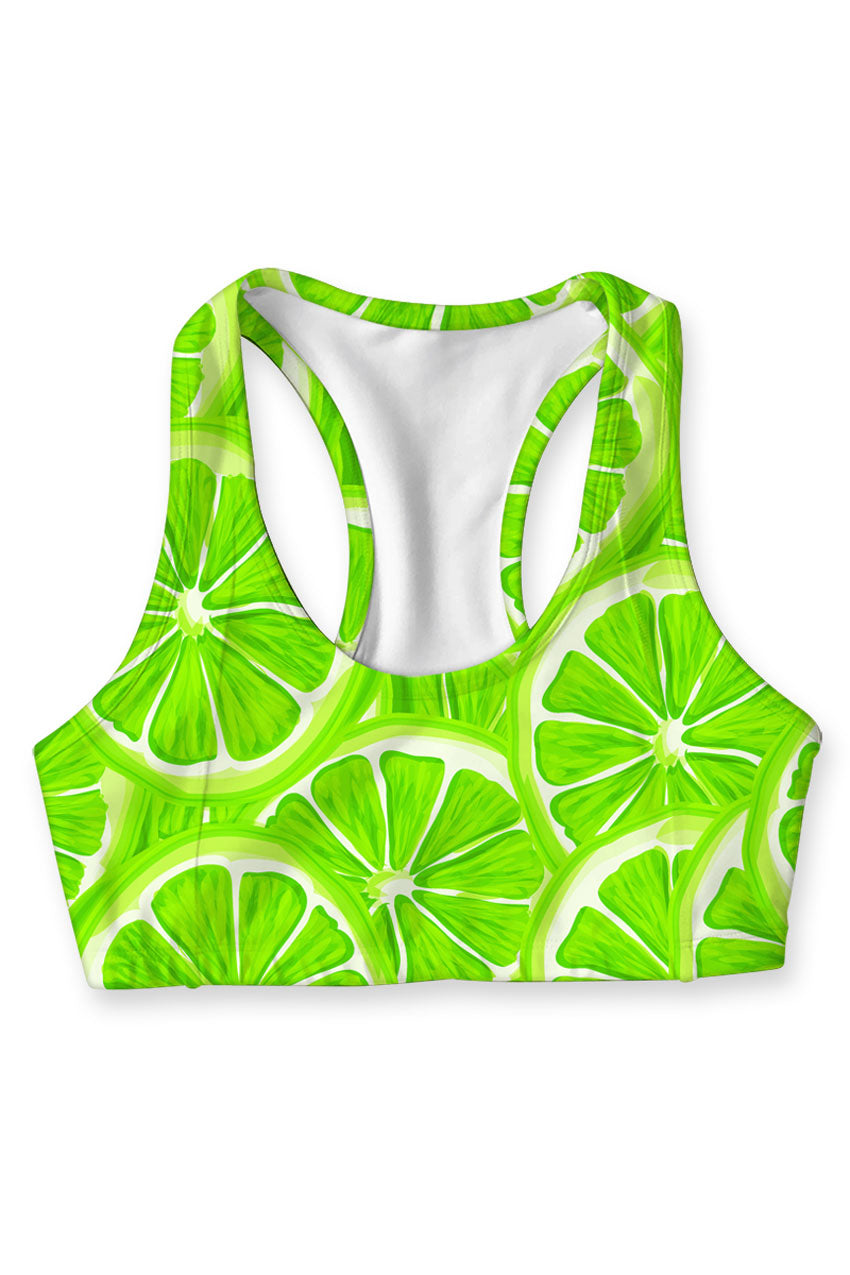 Image of Lime Avenue Stella Green Lemon Printed Seamless Sport Yoga Bra - Women