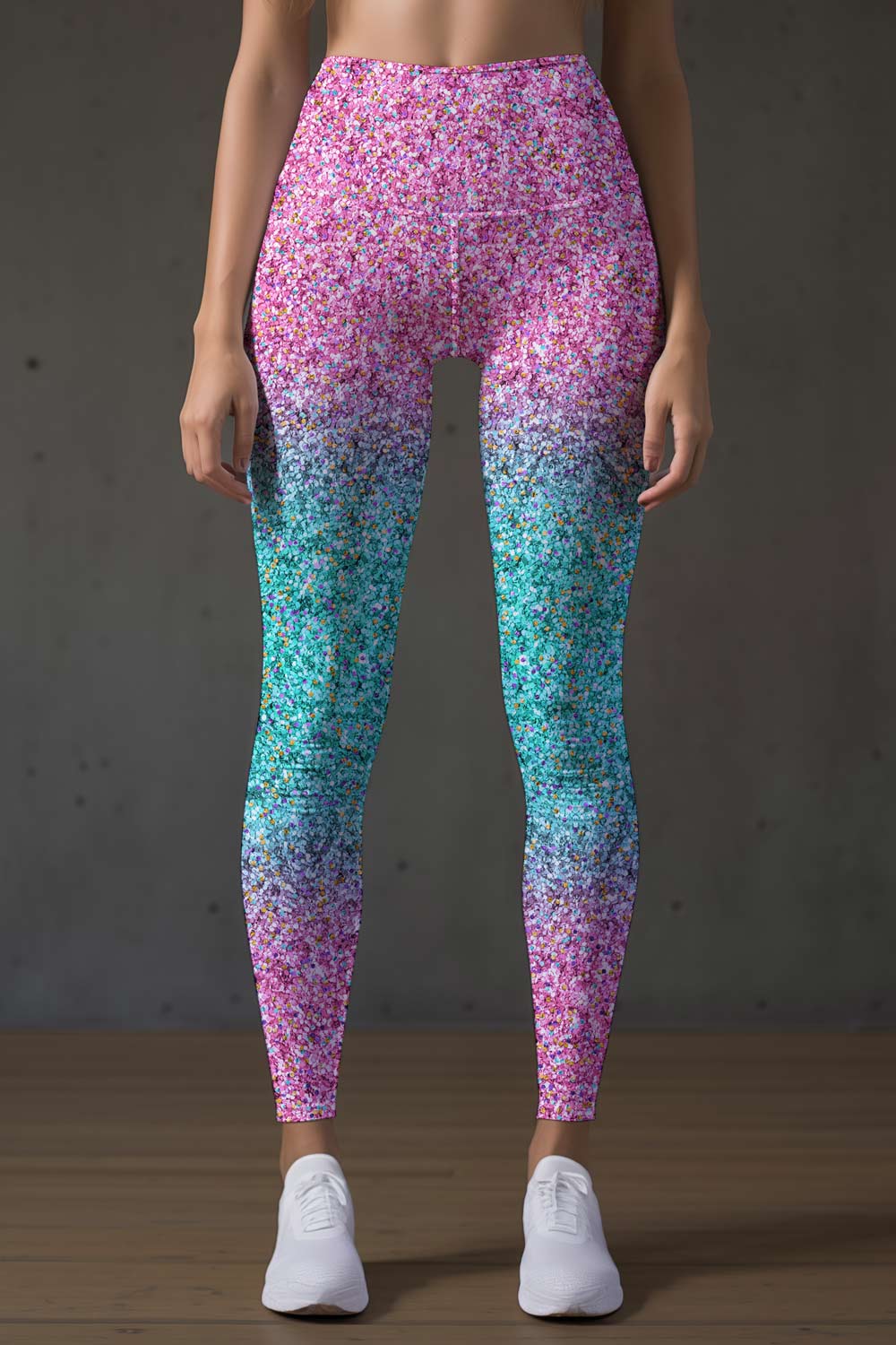 Maldives Lucy Pink & Mint Glitter Print Leggings Yoga Pants - Women