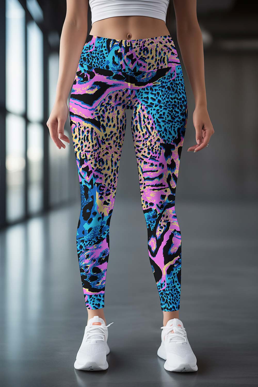 Image of Trendsetter Lucy Blue Pink Animal Printed Leggings Yoga Pants - Women