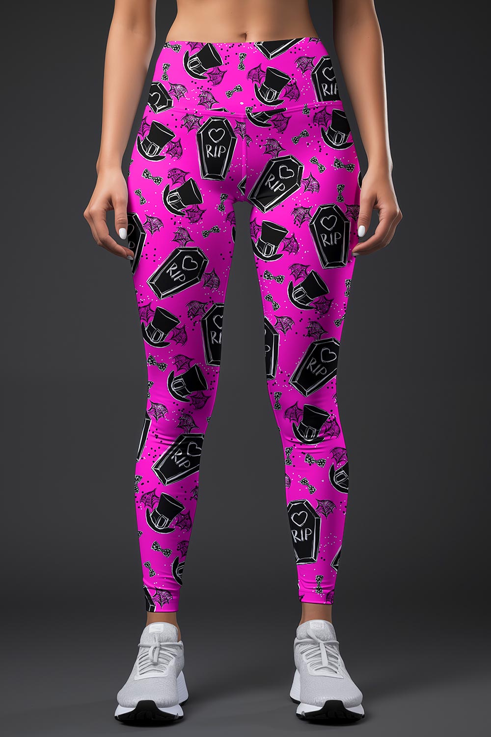 Creepin' it Real Lucy Pink Goth RIP Print Leggings Yoga Pants - Women