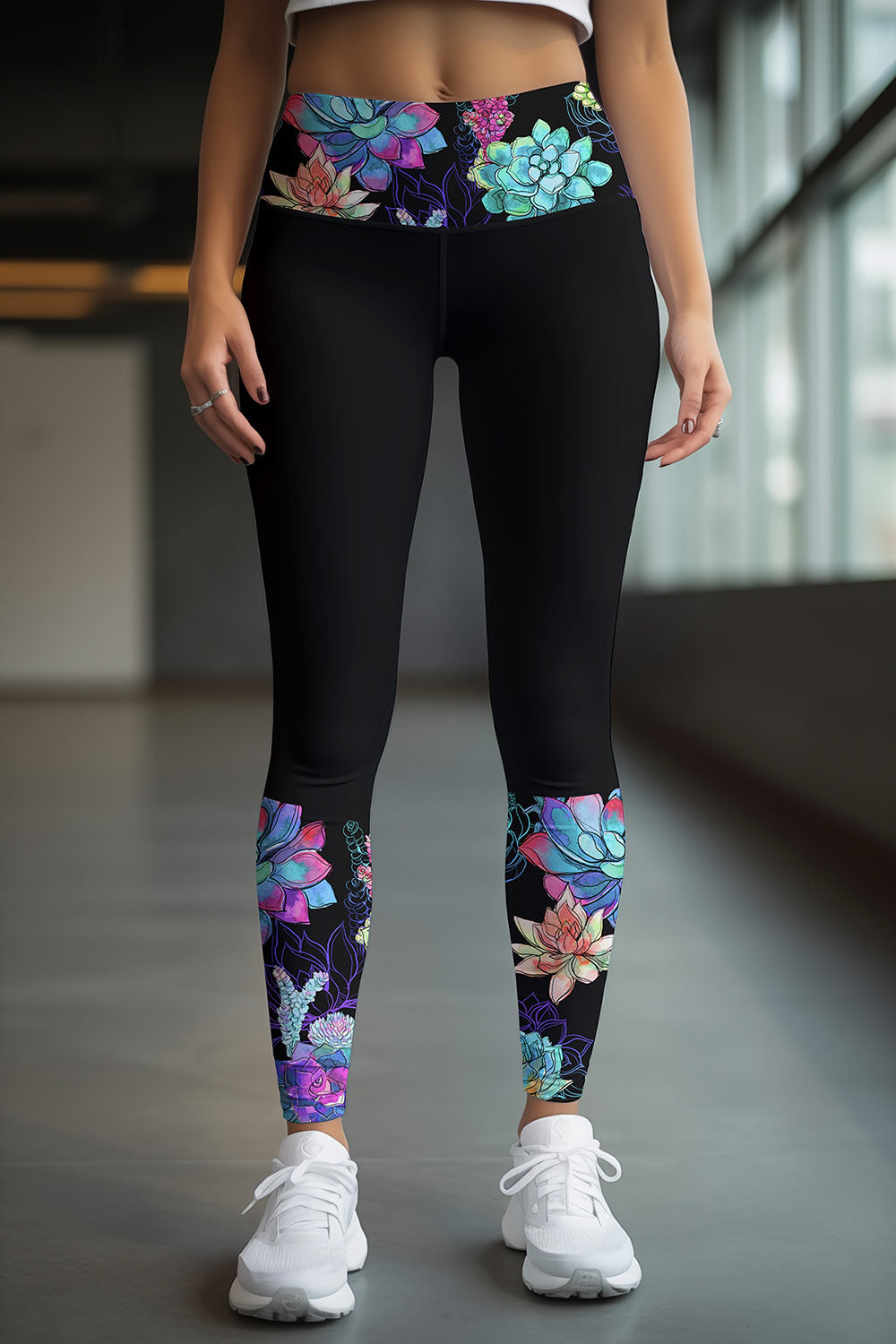 Image of Bali Black Lucy Colorful Printed Details Leggings Yoga Pants - Women