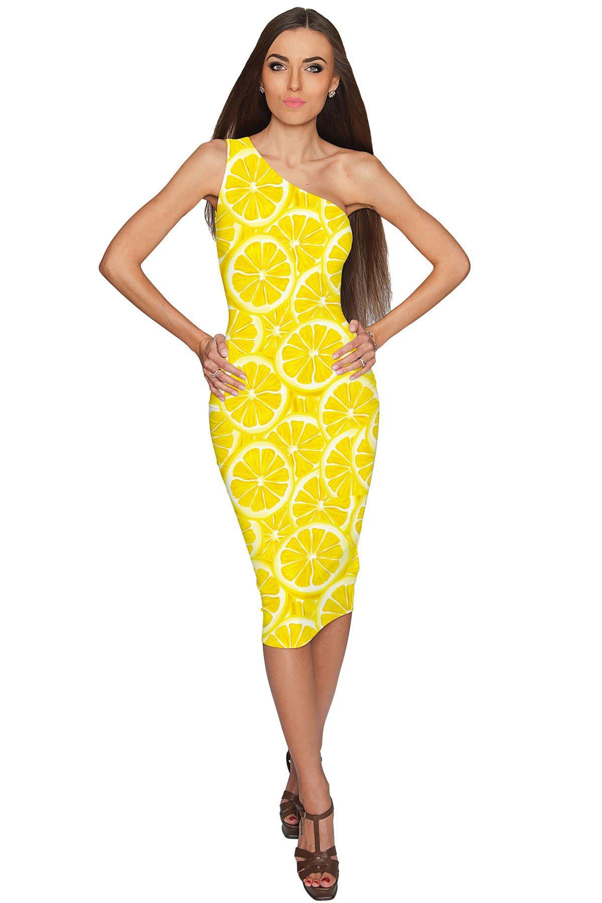 A Piece of Sun Layla Yellow One-Shoulder Bodycon Midi Dress - Women