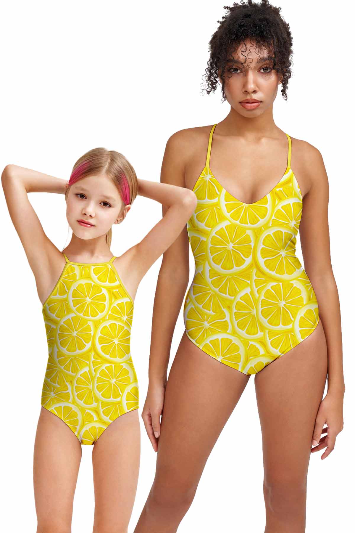 A Piece of Sun Yellow Lemon Print One-Piece Swimsuits - Mommy and Me