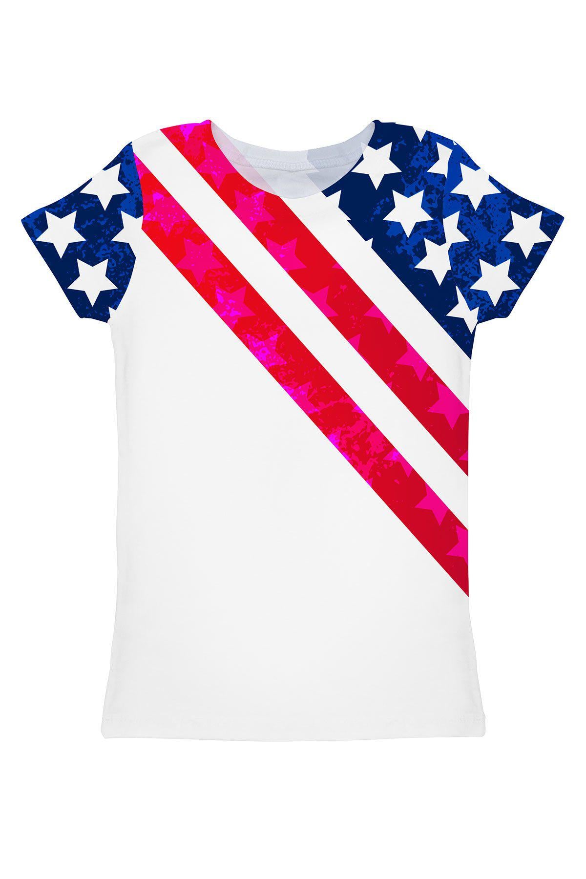 Americana Zoe White Designer Flag Print T-Shirt - Women