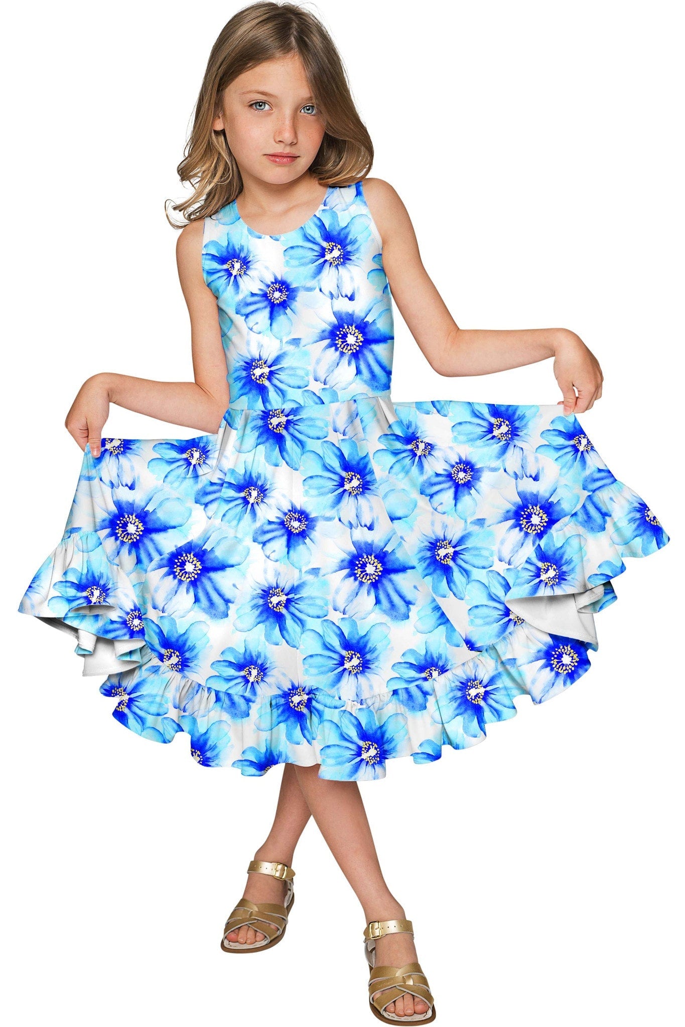 CLEARANCE! 65% off with code: VIP65 - Aurora Vizcaya Fit & Flare Cute White & Blue Fancy Flower Girl Dress