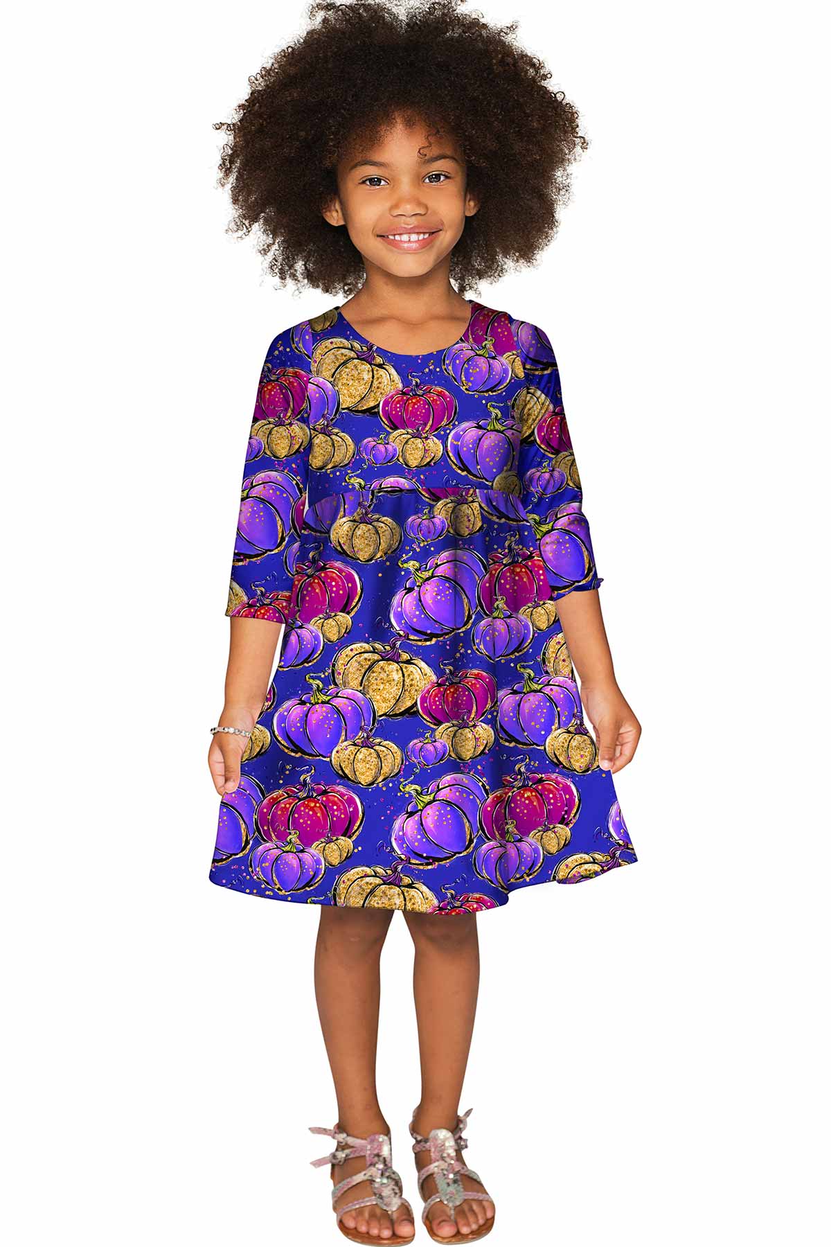 BOOtiful Pumpkin Gloria Cute Printed Empire Waist Party Dress - Girls