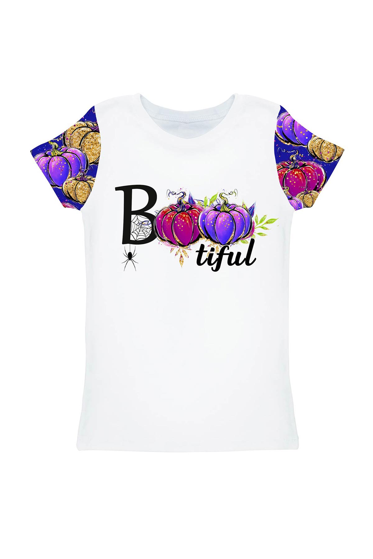 BOOtiful Pumpkin Zoe White Halloween Print T-Shirt - Kids