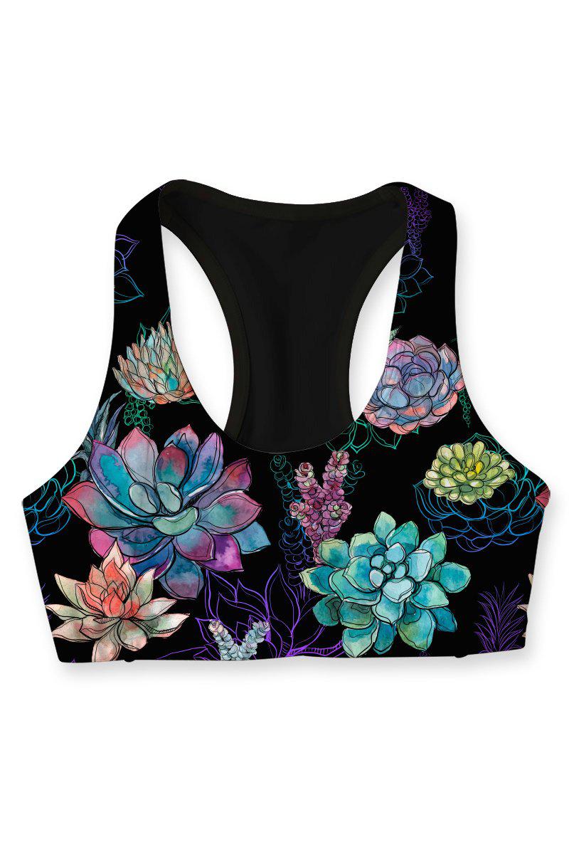 Bali Black Stella Enigmatic Floral Printed Seamless Sport Yoga Bra - Women